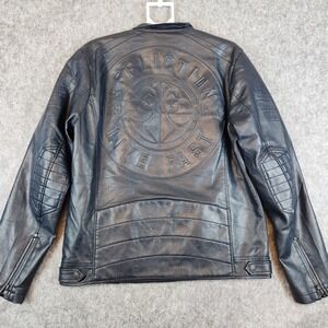 Affliction Black Premium Jacket Men Navy Blue L Faux Leather Moto Limited Saints